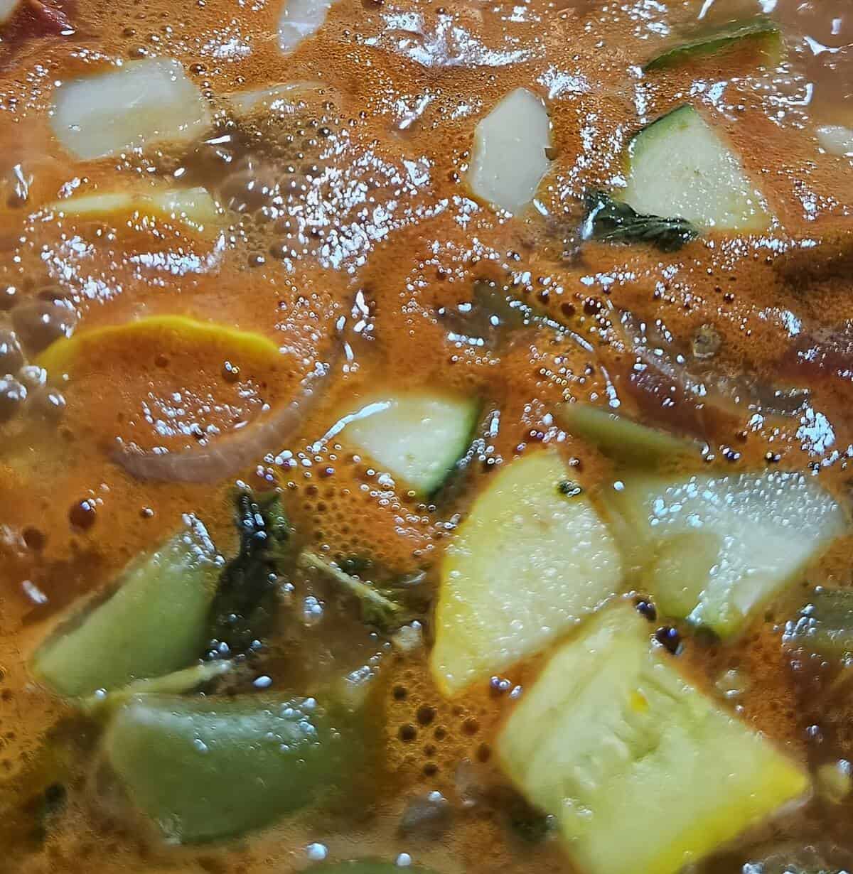 minestrone bubbling and simmering