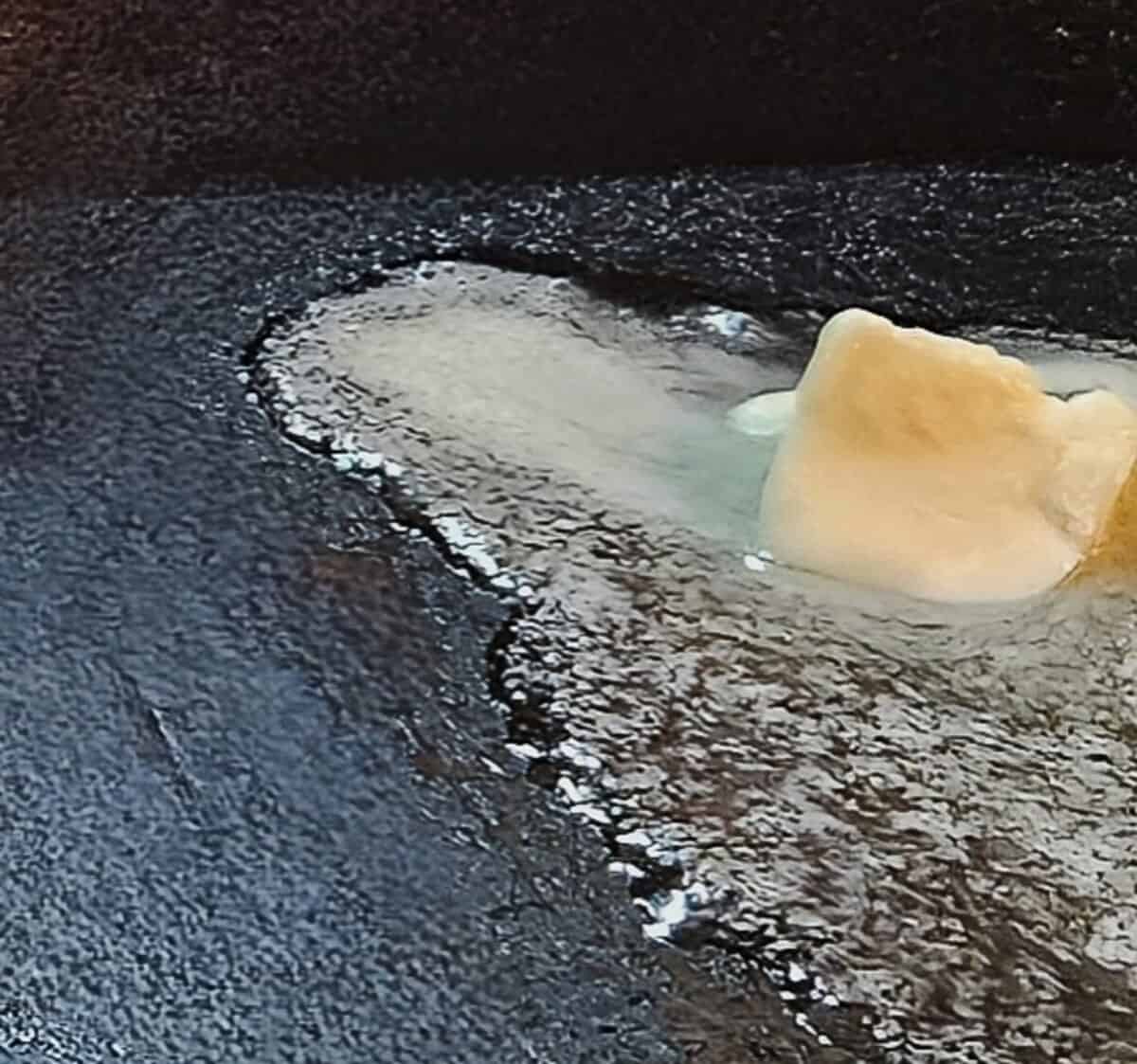 butter melting in hot cast iron pan