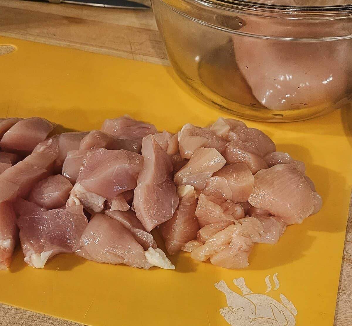 chicken cut into bite sized chunks for chicken cobbler.