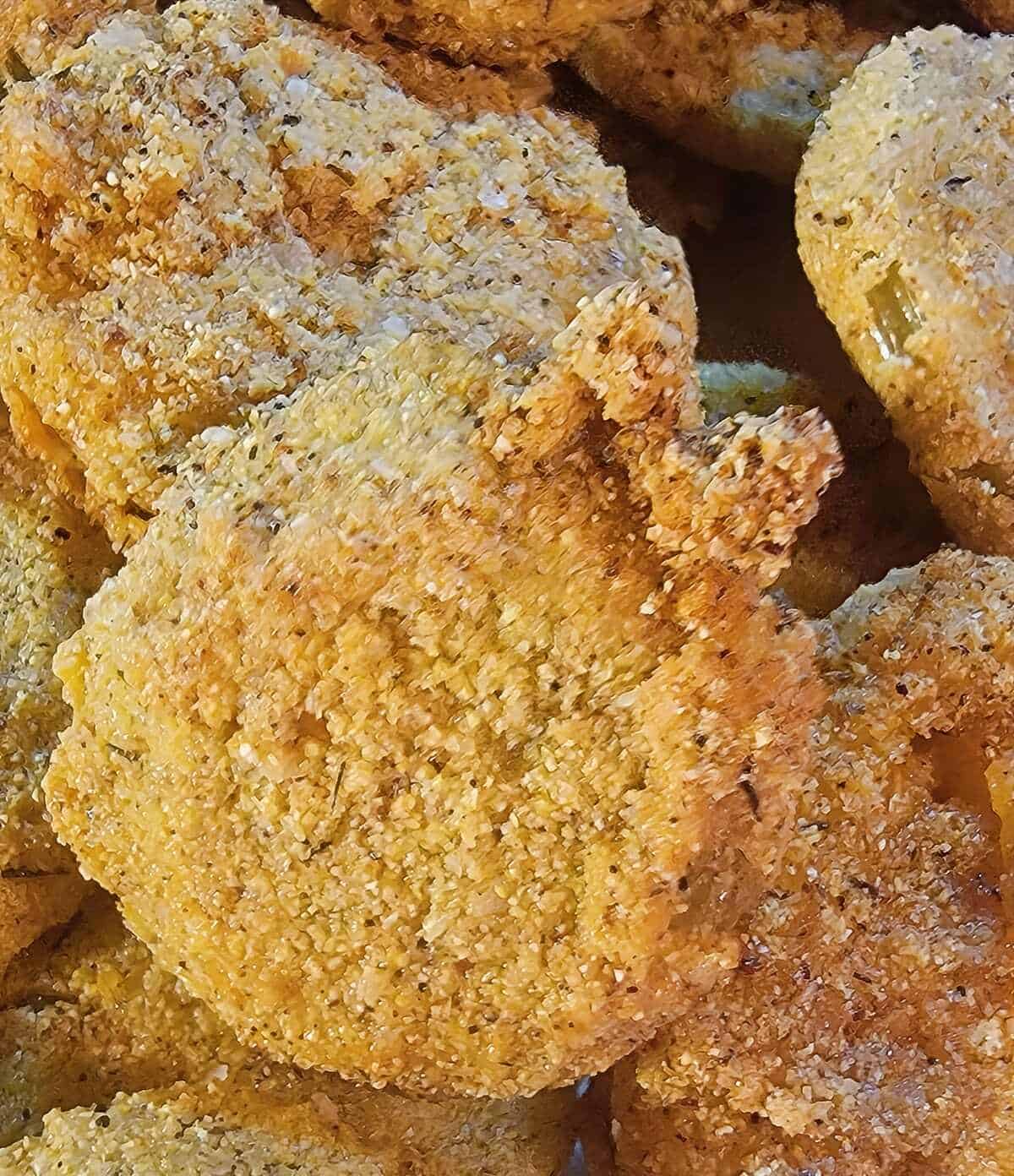 finished fried green tomatoes close up