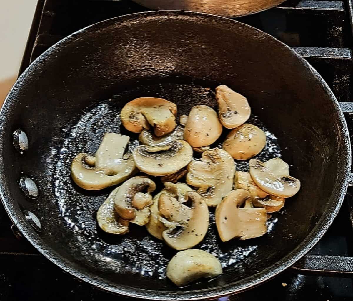 sautéed mushroom slices in pan