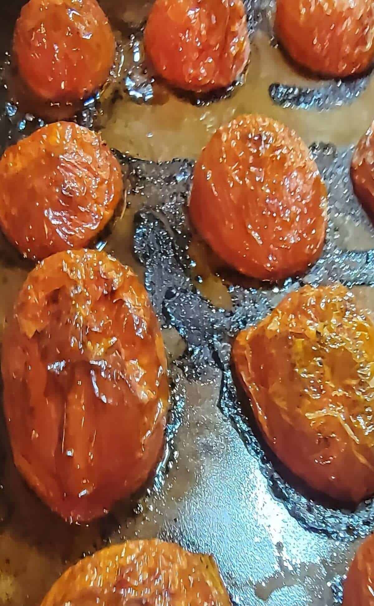 Oven roasted tomatoes, finished on pan