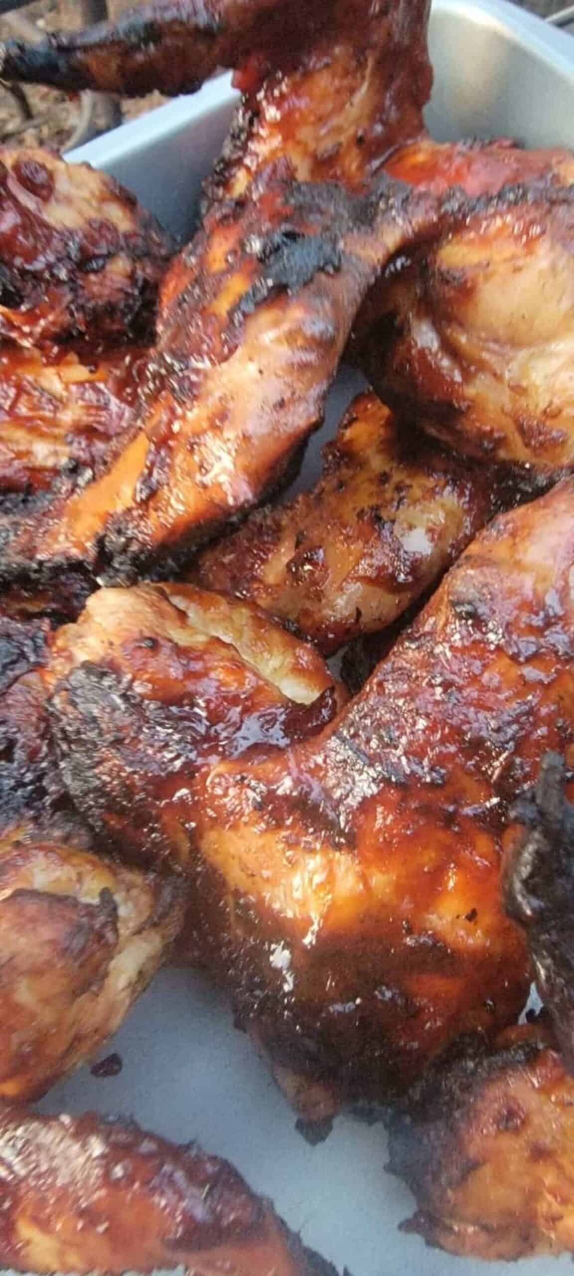 close up of finished barbecued chicken wings