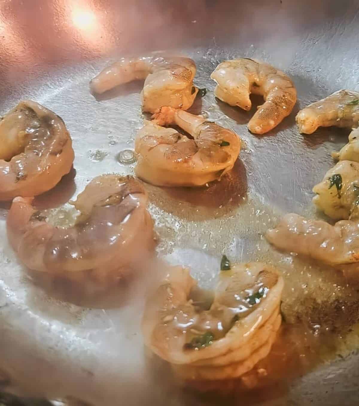 shrimp searing in a skillet