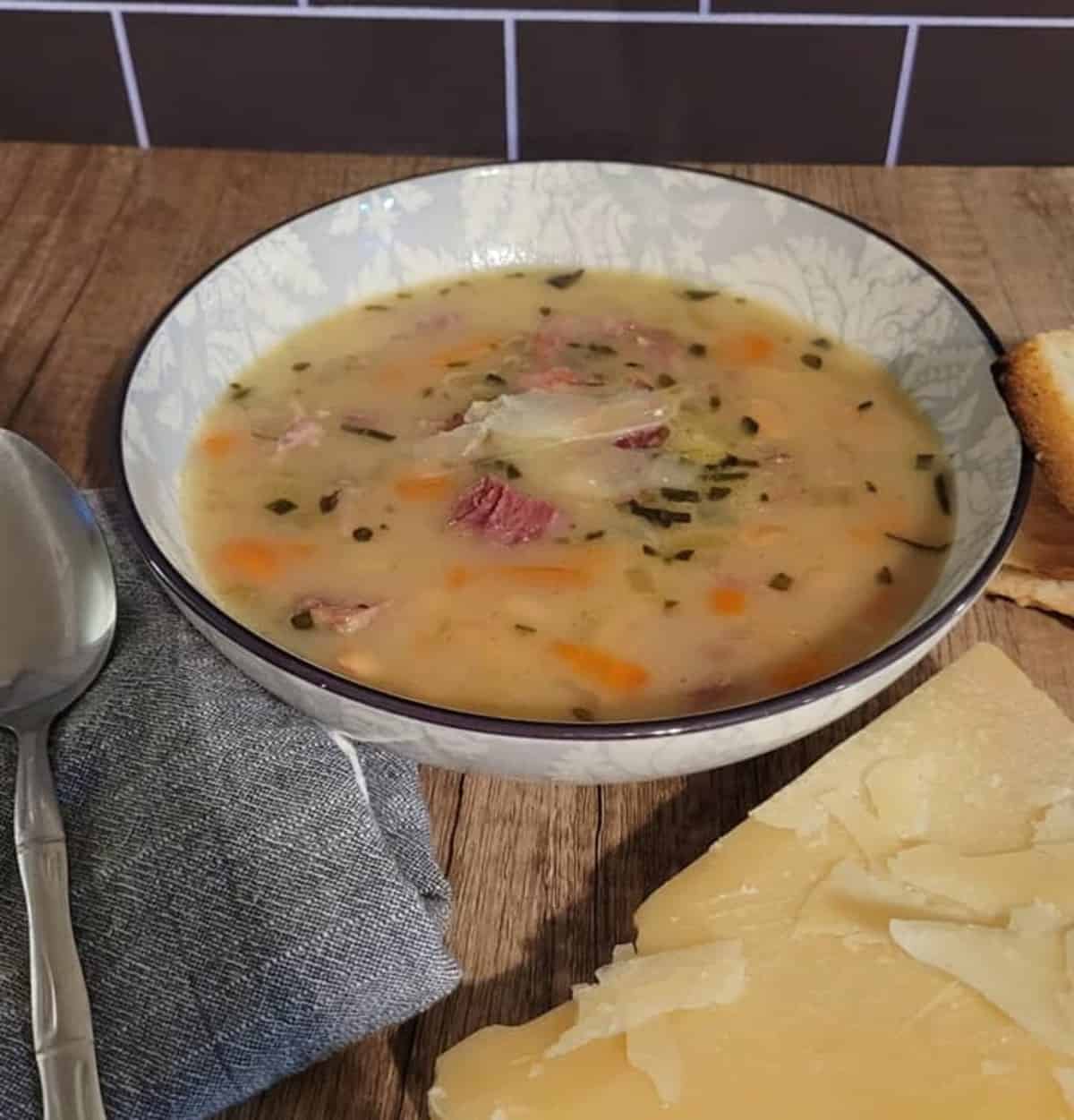 finished bowl of ham and white bean soup